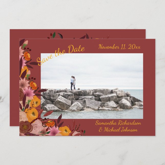 Fall Flower Photo  Save The Date (Front/Back)