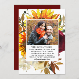 Fall Flower Sunflower Floral Wedding Photo Thank You Card