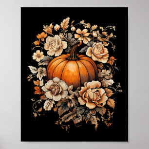 Fall Flower Vintage Pumpkin Autumn Thanksgiving Pr Poster