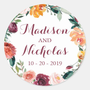 Fall Flower Wedding Envelope Seal Stickers