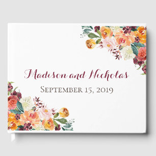 Fall Flower Wedding Guest Book, Orange Pink Book