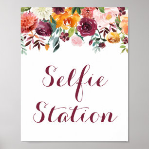 Fall Flower Wedding Selfie Station Sign Poster