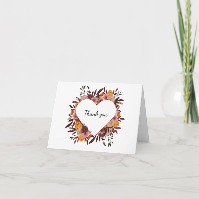 Fall Flower Wedding White Blank Thank you Cards  (Front)