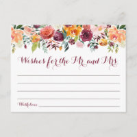Fall Flower Wedding Wishes Cards, Orange Pink