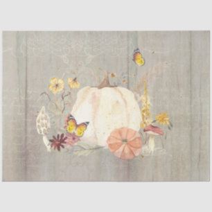 Fall Flower White Pumpkin Mushroom Wood Decoupage  Tissue Paper