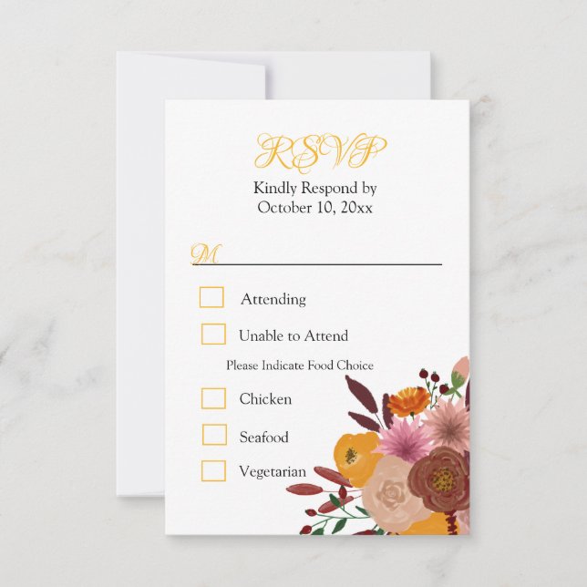 Fall Flower White RSVP Response Card (Front)