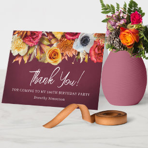 Fall Flowers 100th Birthday Folded Thank You Card