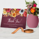 Fall Flowers 40th Birthday Folded Thank You Card<br><div class="desc">Elegant burgundy thank you card has a lush border of fall flowers across the top. Burnt orange, bright red, golden yellow and a pop of white. Thank you is written in a bright why trendy script. Two lines of text below let you customise your message. Of course there is room...</div>