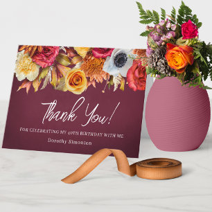 Fall Flowers 40th Birthday Folded Thank You Card