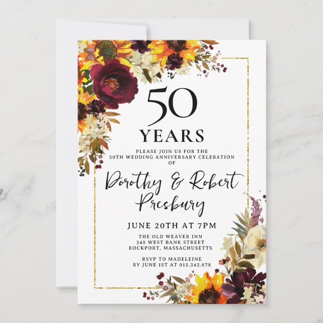 Fall Flowers 50th Wedding Anniversary Party Invitation (Front)