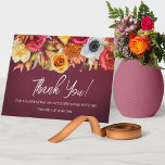 Fall Flowers 60th Birthday Folded Thank You Card<br><div class="desc">Elegant burgundy thank you card has a lush border of fall flowers across the top. Burnt orange, bright red, golden yellow and a pop of white. Thank you is written in a bright why trendy script. Two lines of text below let you customise your message. Of course there is room...</div>