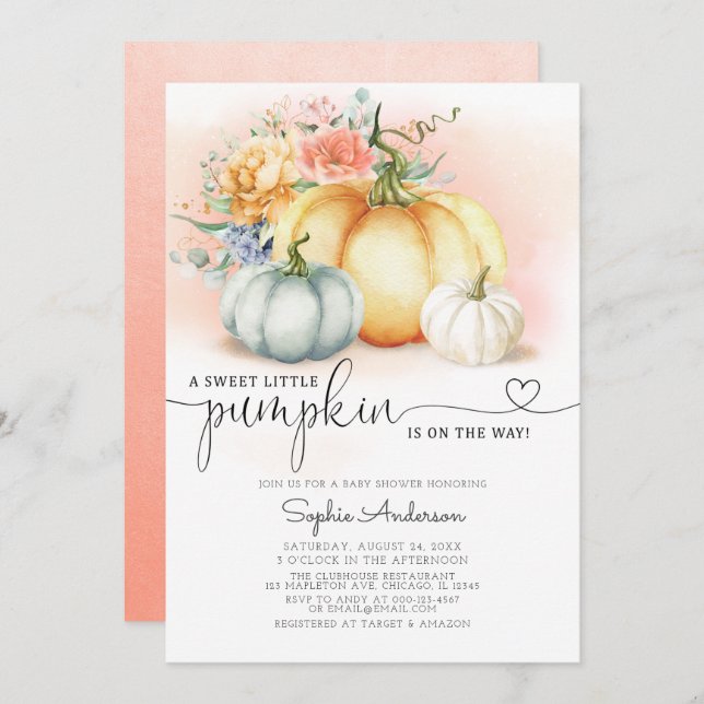 Fall Flowers A little Pumpkin Fall Baby Shower Invitation (Front/Back)