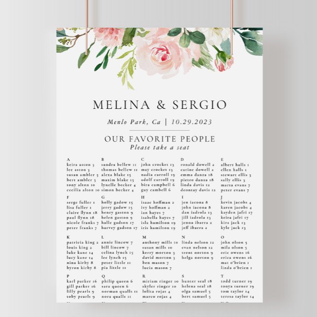 Fall Flowers Alphabetical Wedding Seating Chart (Creator Uploaded)