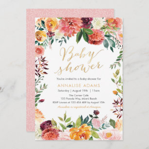 Fall flowers and gold Baby Shower invitation