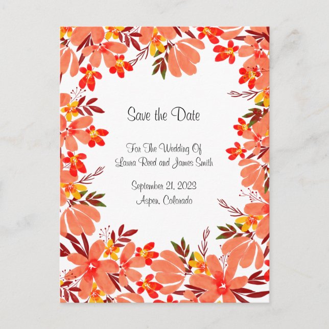 Fall Flowers and Leafs Save the Date  Postcard (Front)
