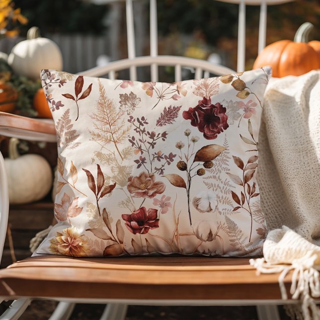 Fall Flowers and Leaves Watercolor Cushion (Creator Uploaded)