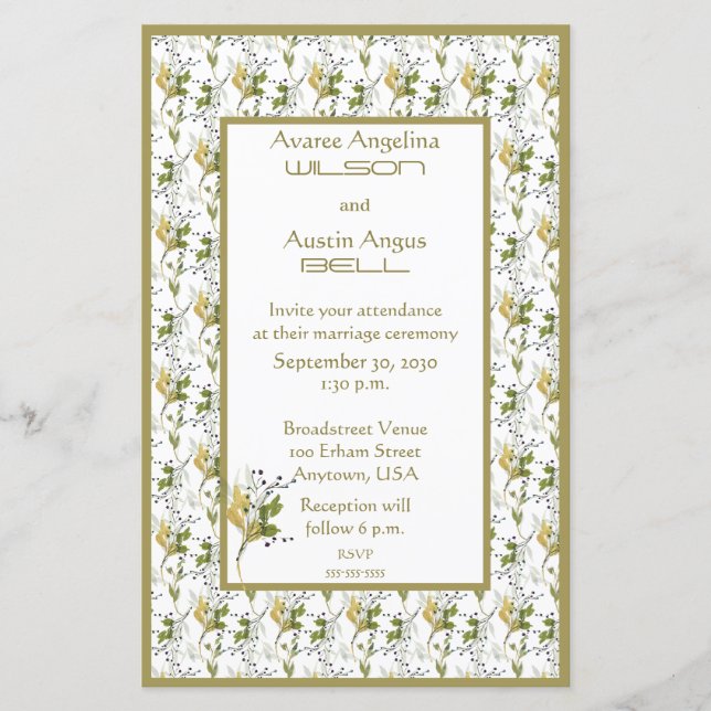 Fall Flowers and Leaves Wedding Invitation (Front)