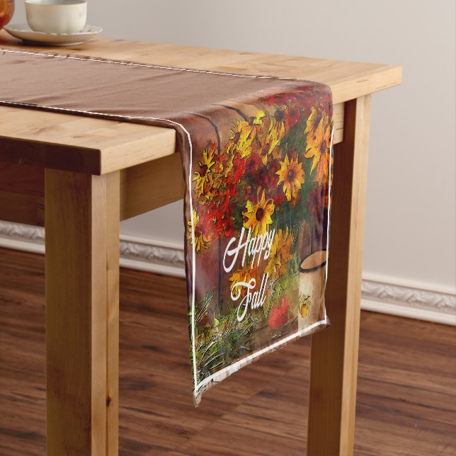 Fall flowers and mug with customisable text  short table runner (In Situ)