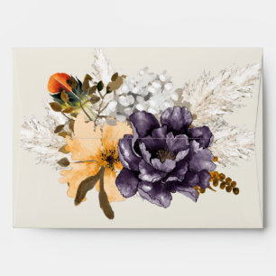 Fall Flowers and Pampas Grass Ivory Wedding Envelope