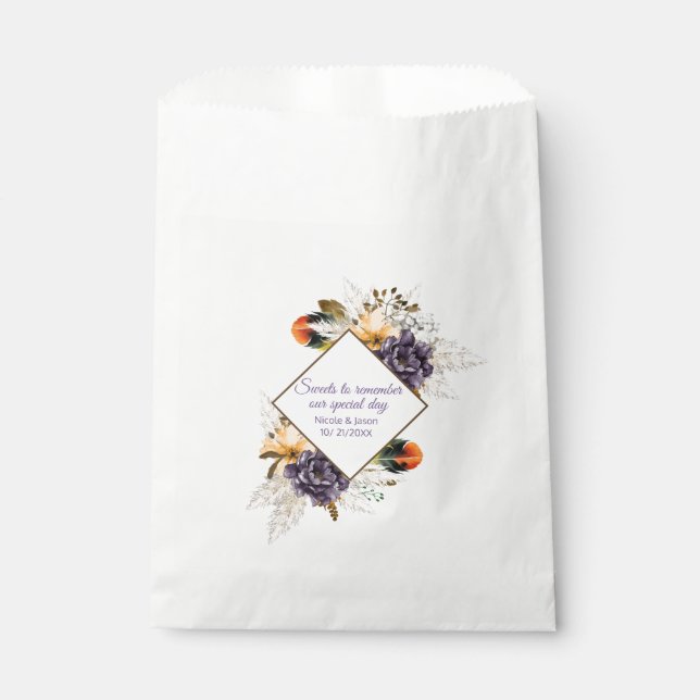 Fall Flowers and Pampas Grass Wedding Favour Bags (Front)