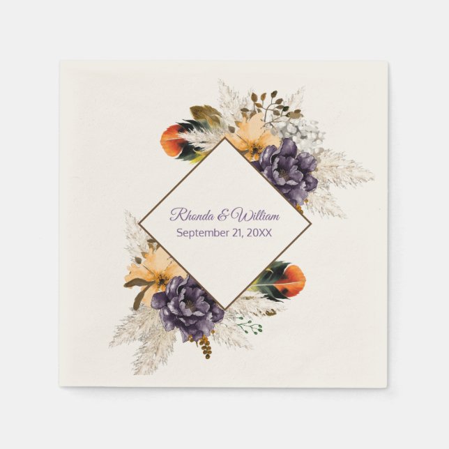 Fall Flowers and Pampas Grass Wedding Napkin (Front)