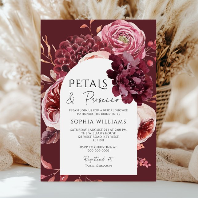 Fall Flowers Arch Petals & Prosecco Bridal Shower Invitation (Creator Uploaded)