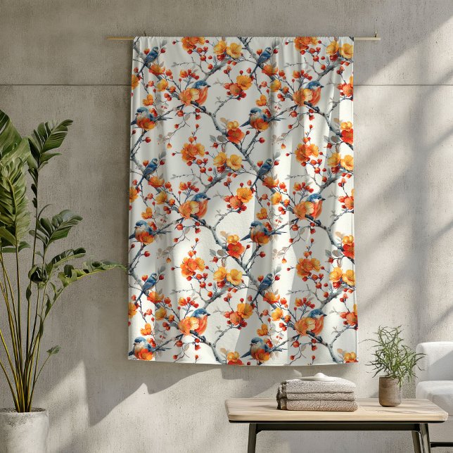 Fall Flowers Blanket with Colourful Birds in Fligh (Fall Flowers Blanket with Colorful Birds in Flight)