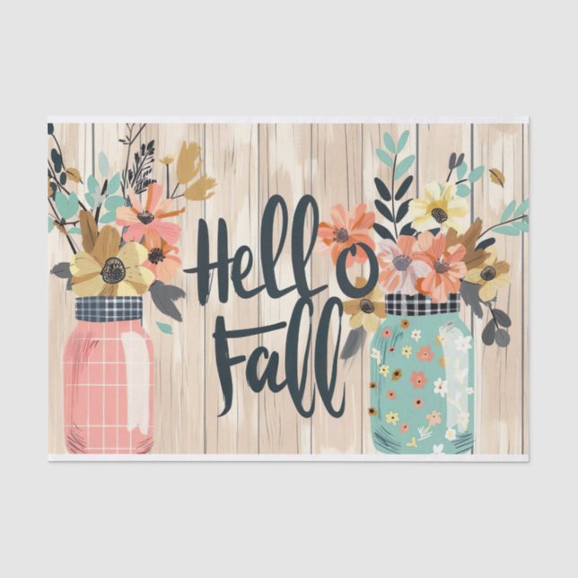 Fall Flowers in Mason Jars Decoupage Tissue Paper (Front)