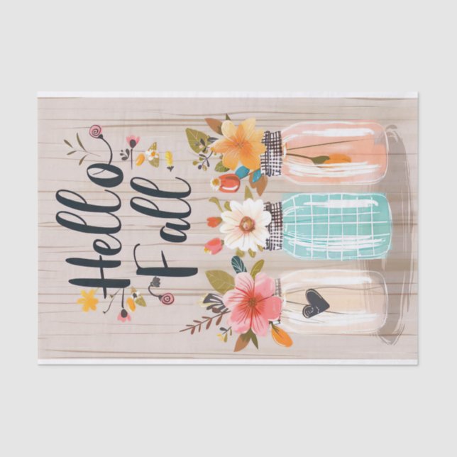 Fall Flowers in Mason Jars Decoupage Tissue Paper (Front)