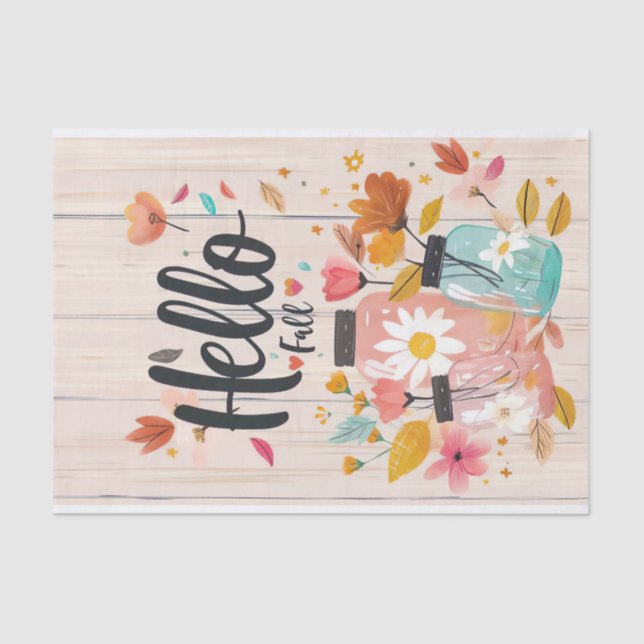 Fall Flowers in Mason Jars Decoupage Tissue Paper (Front)