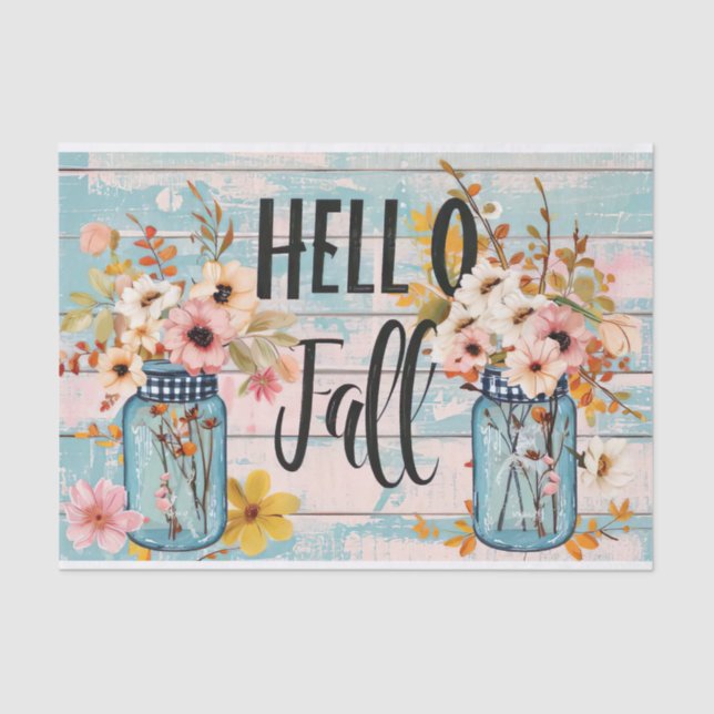 Fall Flowers in Mason Jars Decoupage Tissue Paper (Front)