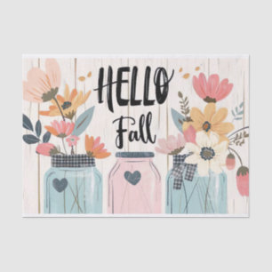 Fall Flowers in Mason Jars Decoupage Tissue Paper