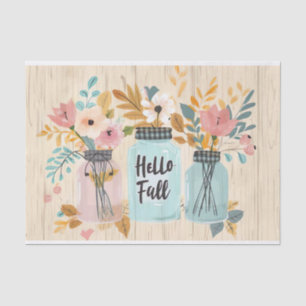 Fall Flowers in Mason Jars Decoupage Tissue Paper