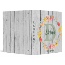 Fall Flowers Monogram Custom Recipe  3 Ring Binder