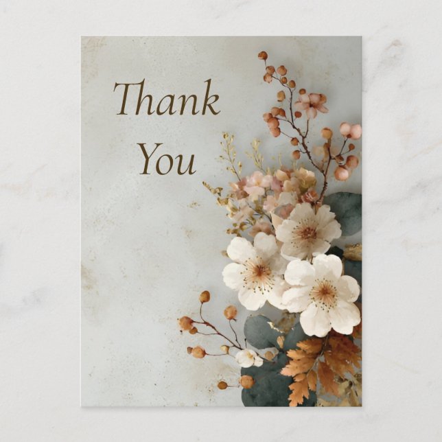 Fall Flowers on Grey Granite Thank You Card (Front)