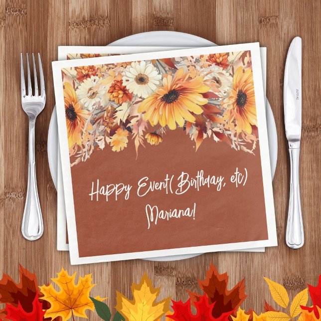 Fall Flowers on Terracotta Party Napkins (Creator Uploaded)