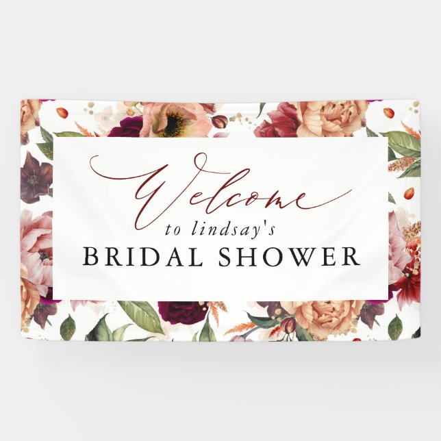 Fall Flowers Orange and Burgundy Red Welcome Banner (Horizontal)