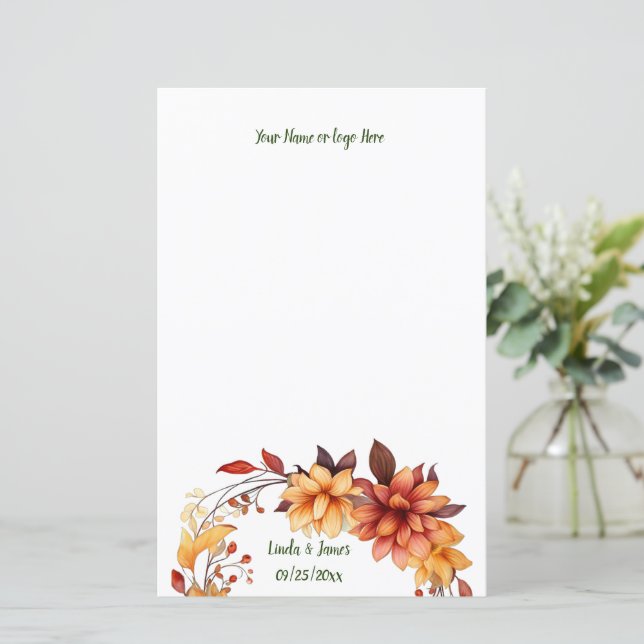Fall Flowers Personalised Stationery (Standing Front)