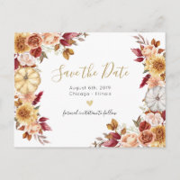 Fall flowers save the date postcard