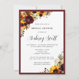 Fall Flowers Sunflower Rose Bridal Shower Invitation