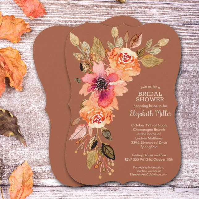 Fall Flowers Terracotta Bridal Shower Invitation (Creator Uploaded)