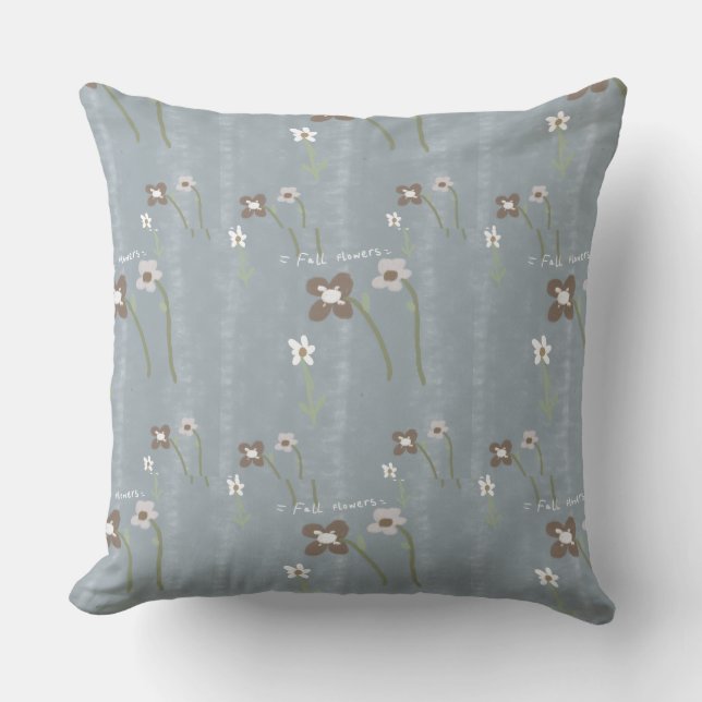 Fall Flowers Throw Pillow – Dusty Blue Floral Patt (Front)