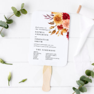 Fall Flowers Wedding Program Hand Fan