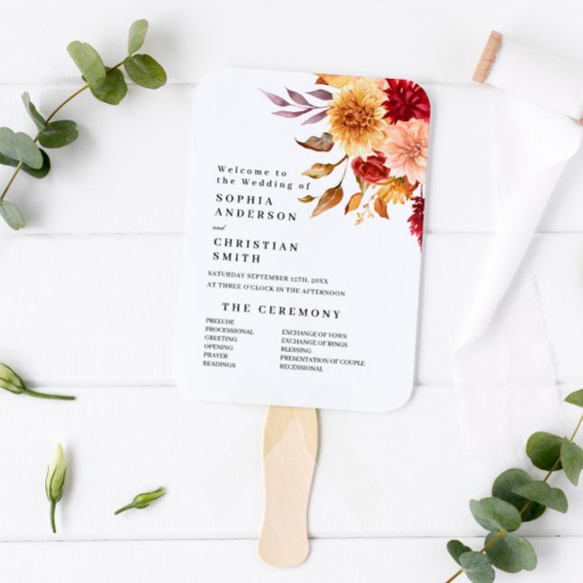 Fall Flowers Wedding Program Hand Fan (Creator Uploaded)