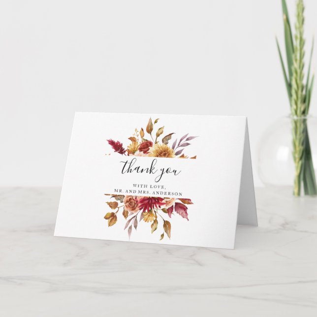 Fall Flowers Wedding Thank you Card (Front)