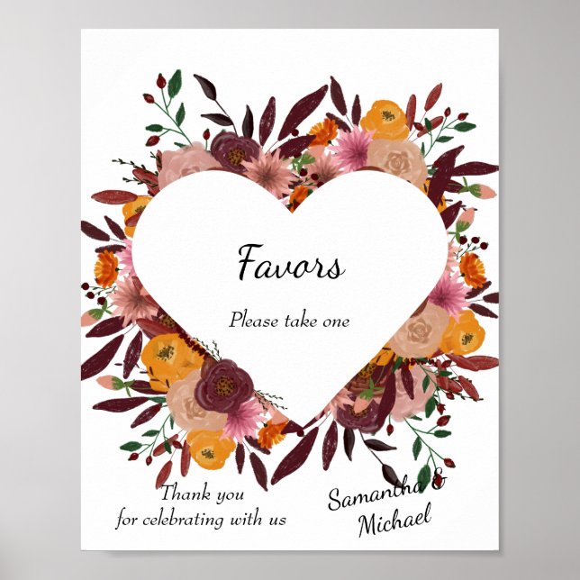 Fall Flowers Wedding White Favours Poster  (Front)