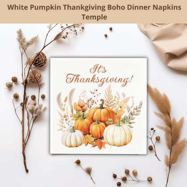 Fall Flowers White Pumpkin Thanksgiving Dinner  Napkin (Creator Uploaded)
