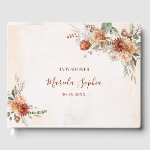 Fall FlowersTerracota Watercolor Baby Shower Guest Book