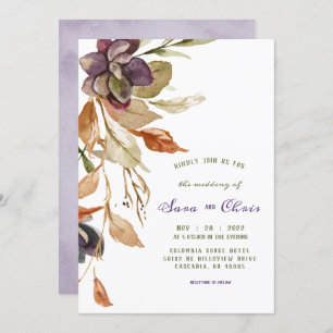 Fall Foliage and Succulent   Purple Watercolor Invitation