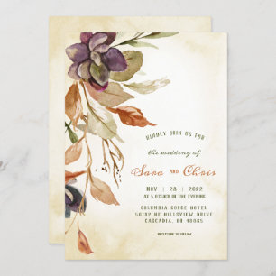 Fall Foliage and Succulent   Tan Watercolor Invitation